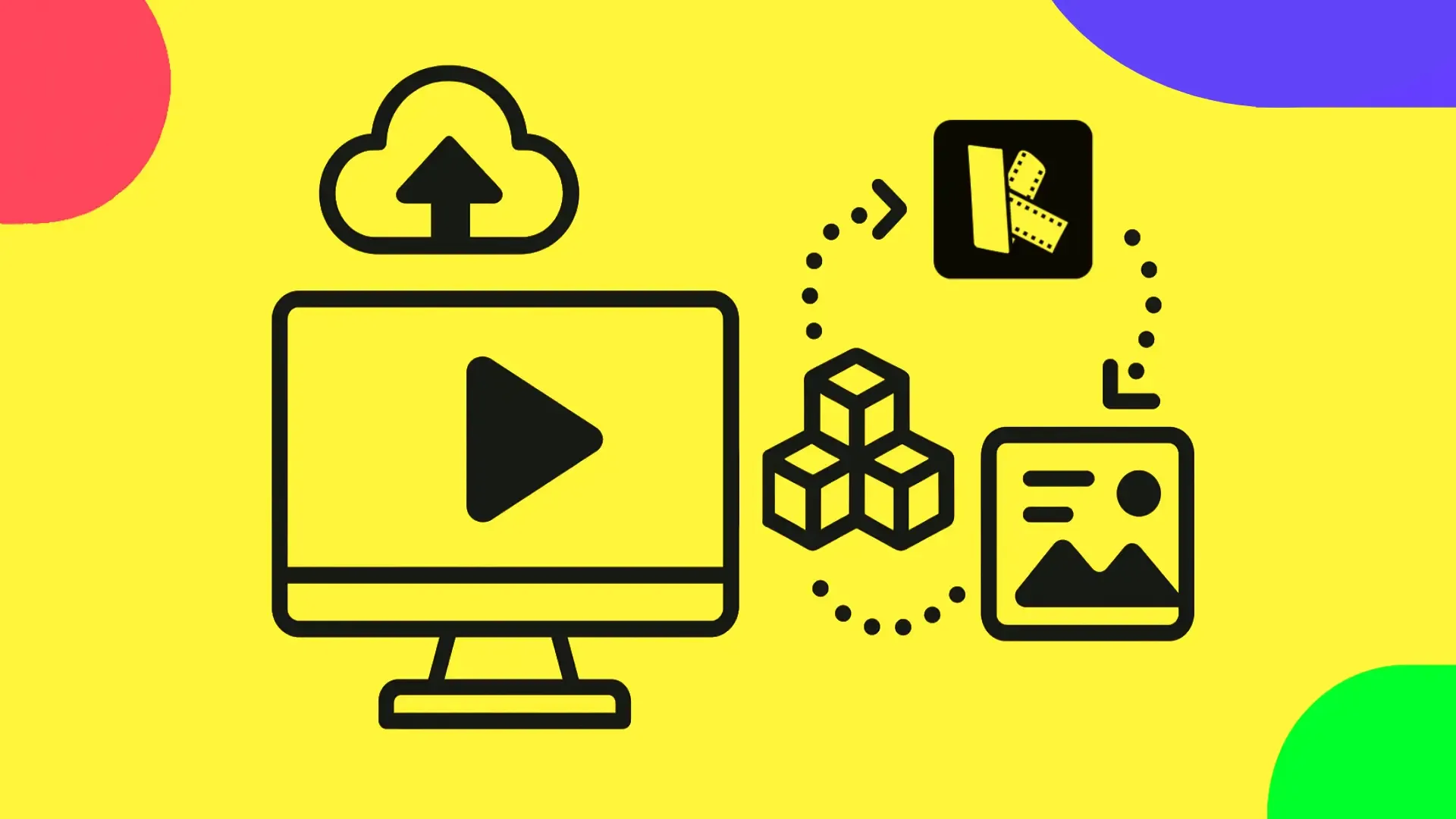 Thumbnail representing the content uploading process on kreatech, with the kreatech logo in a flowchart
