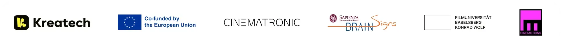 Logos of consortium partners: Kreatech, European Union (Co-funded by the European Union), Cinematronic, Sapienza University of Rome BrainSigns, Film University Babelsberg Konrad Wolf, and Cinemotions