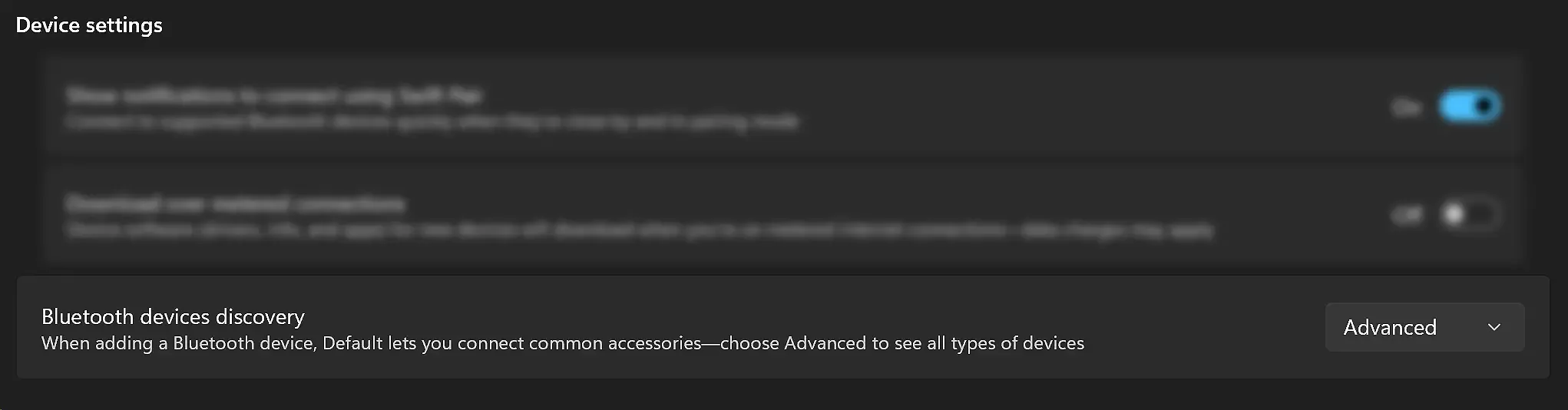 Windows view of the advanced bluetooth data collection settings for the CBP